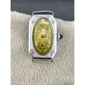 Vintage Gothic Women's Watch Swiss Silver Tone Plastic Case Engraved Non Working